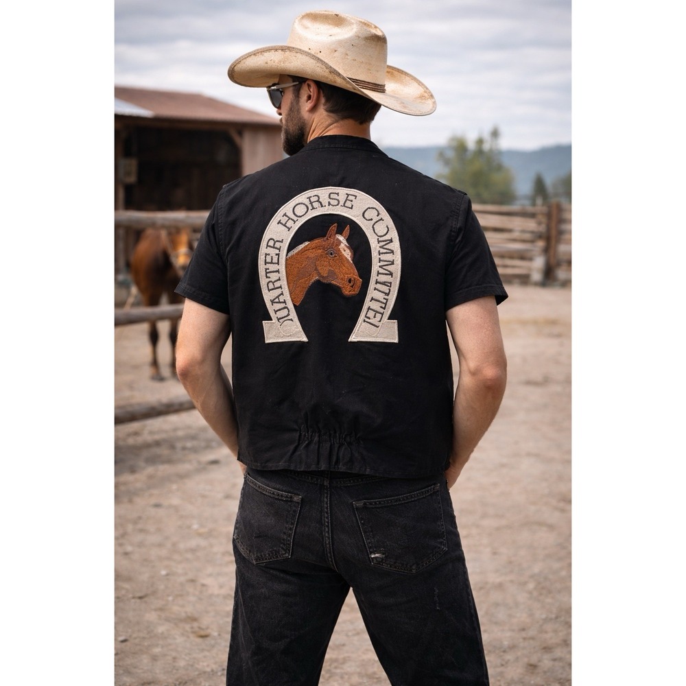 Schaefer Outfitter Vest Mens 2XL Black‎ Embroidered Quarter Horse Western USA